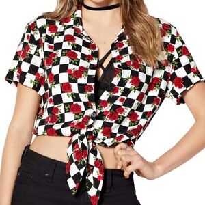 SPENCERS Checkered Rose Button Down Shirt 100% Rayon Size Small button down ties